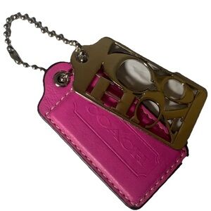 Coach 3 inches/ 2 1/2 inches Fuchsia & Green Leather Bagcharm with Silver Detail
